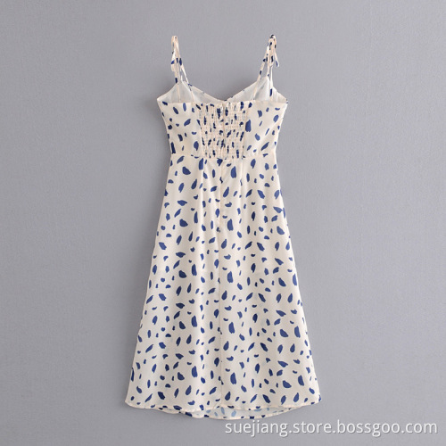 Long Printed Dot Split Sling Dress
